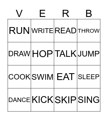 ACTION VERB BINGO! Bingo Card