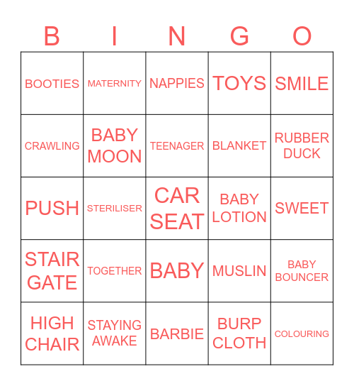 ASH'S BABY SHOWER BINGO BONGO ! Bingo Card