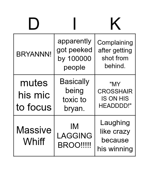 ryan do things Bingo Card