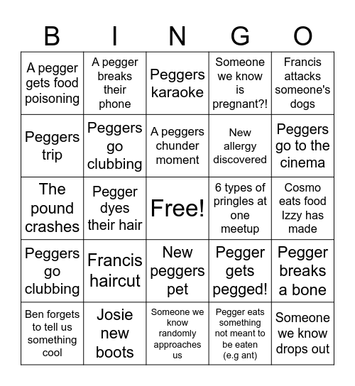 Matt's Peggers Bingo Card