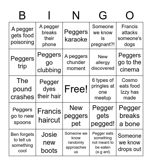 Matt's Peggers Bingo Card