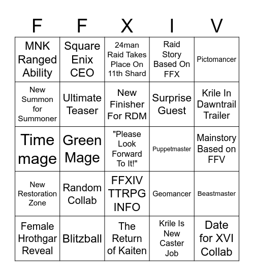 FFXIV JP FANFEST Bingo Card