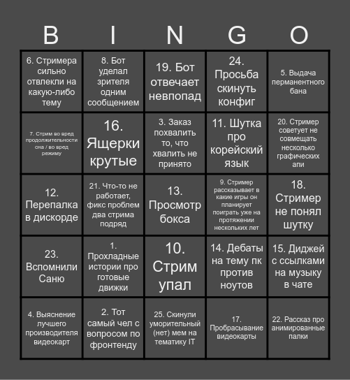 Бинго стрима Bingo Card