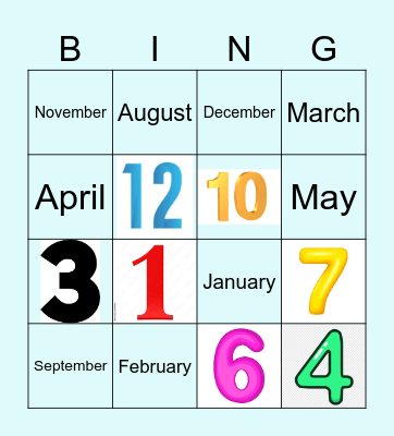 Month of the Year Bingo Card