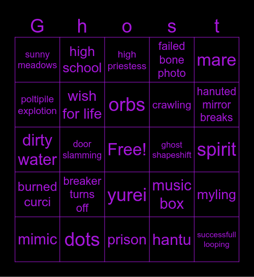 phasmophobia Bingo Card