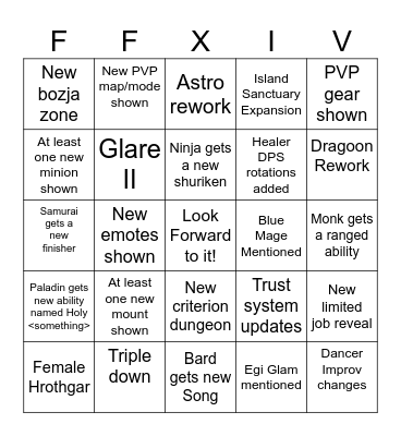FFXIV Live Letter Bingo Card