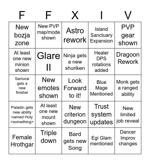 FFXIV Live Letter Bingo Card