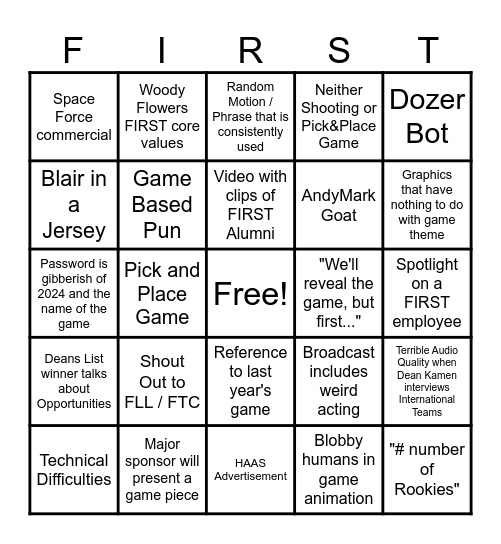 FRC Kickoff Bingo Card