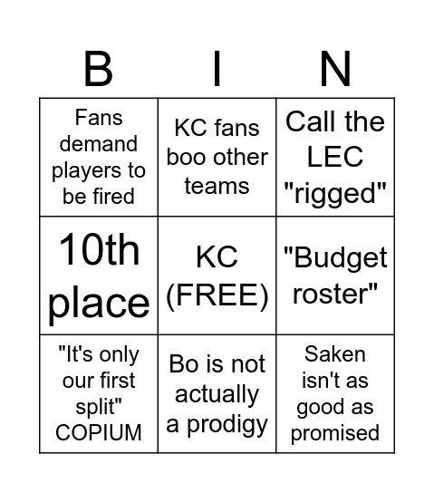 KC Bingo Card