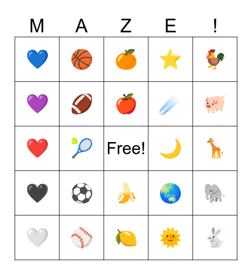 Maze Bingo Card