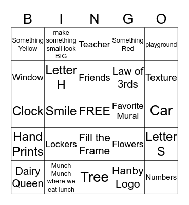 Photography Club Bingo Card