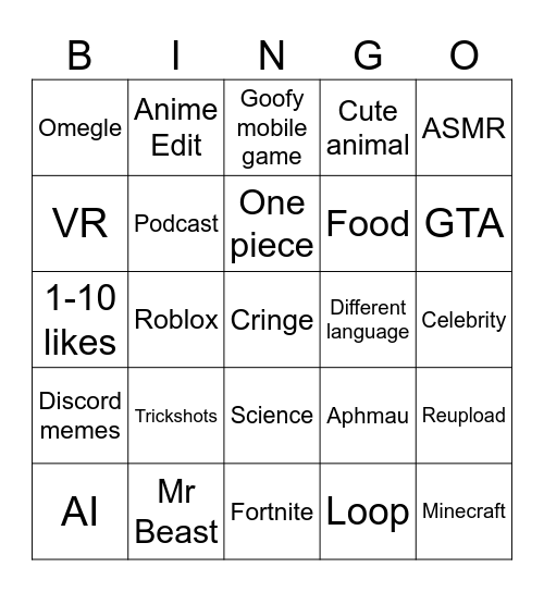 Untitled Bingo Card