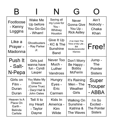 80s Rewind Bingo Card
