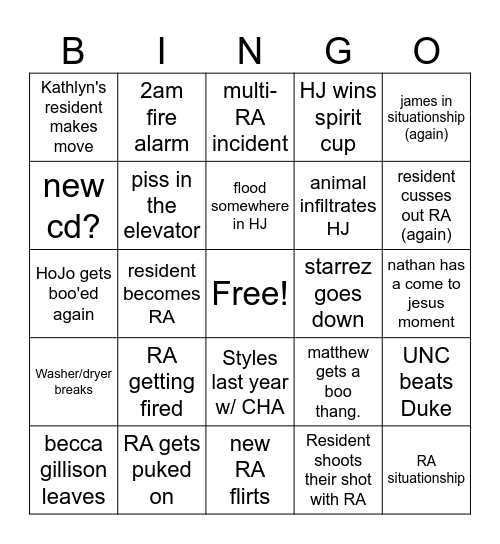 HoJo Bingo Card