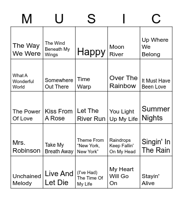 Movie Soundtracks Bingo Card