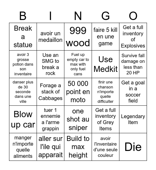 Fortnite Battle Lab Race Bingo Card