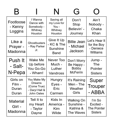 80s Rewind Bingo Card
