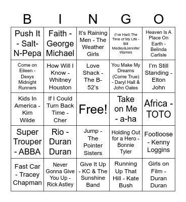80s Rewind Bingo Card