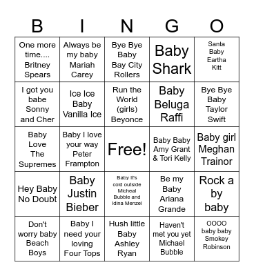 BABY SHOWER MUSIC BINGO Card