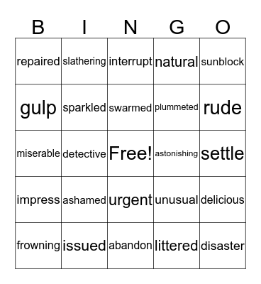 Tigers Vocabulary Bingo Card