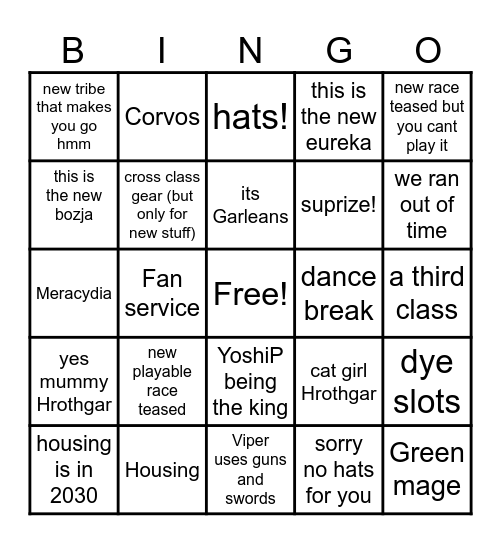 FFXIV Fest Bingo Card