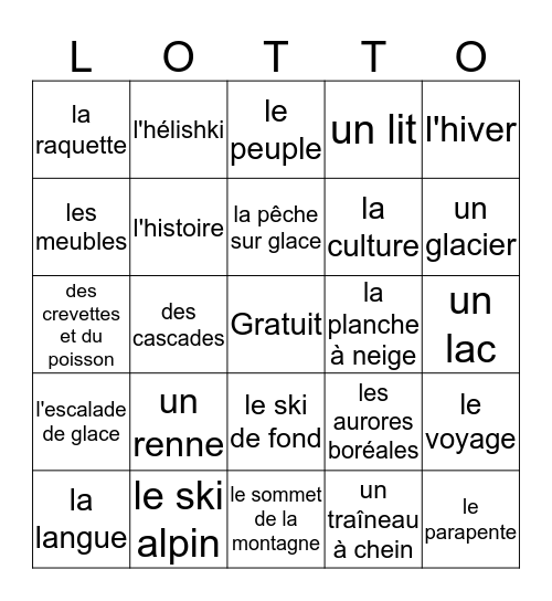 Destinations d'hiver Bingo Card