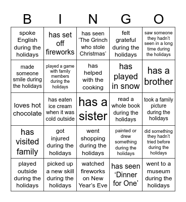 Holiday People Bingo - Find someone who… Bingo Card