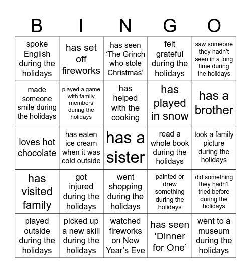 Holiday People Bingo - Find someone who… Bingo Card