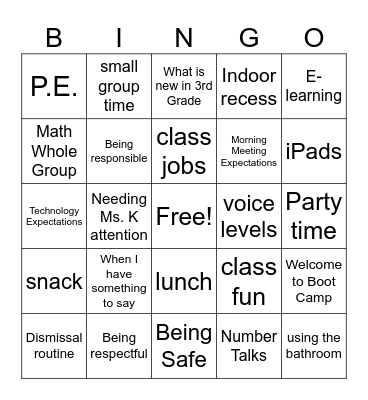 3rd Grade Bootcamp Bingo Card