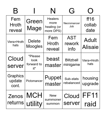 FF14 Japan Fanfest Bingo Card