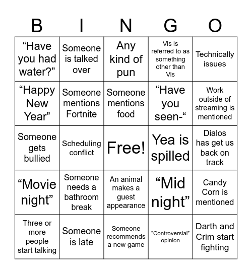 Mod Meeting Bingo Card