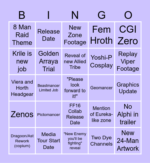 Tokyo Fanfest 2024 Bingo Card