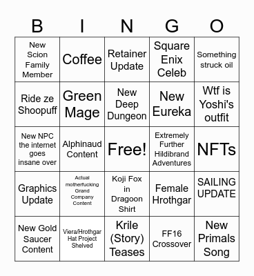 Tokyo Fan Fest Bingo Card