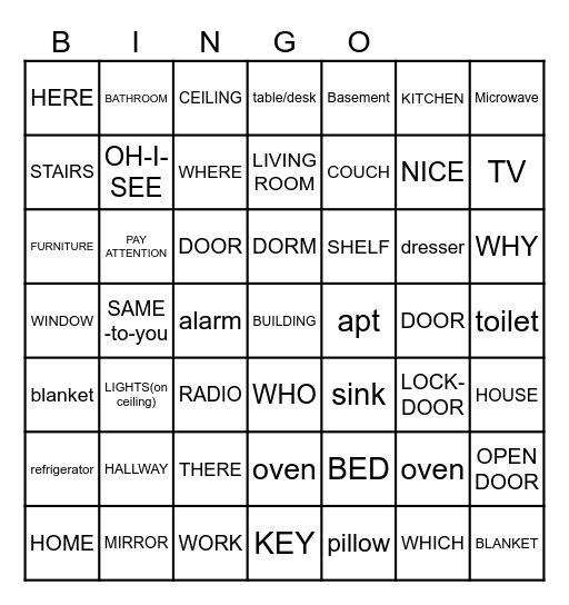 Unit 2 House & Home Bingo Card