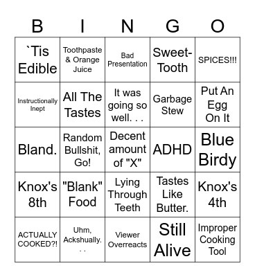 Bad Cooking Bingo by Spotteh and Brookie Bingo Card