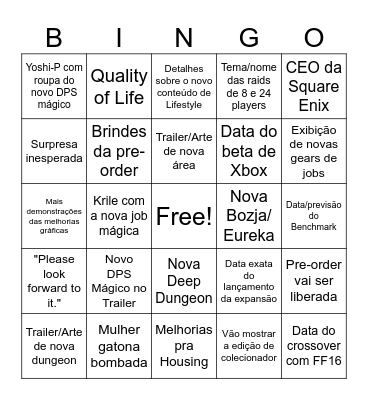 Bingo da Fanfest JP Bingo Card