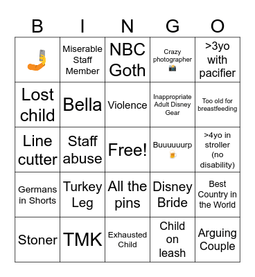 Disneyland Bingo Card