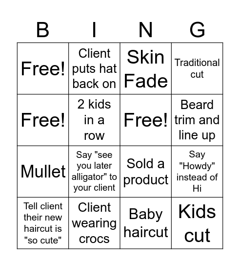 Barbershop Bingo Card