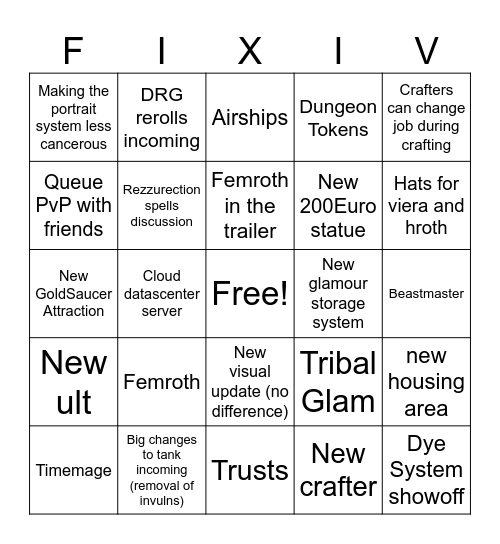 FFXIV Fanfest Bingo Card