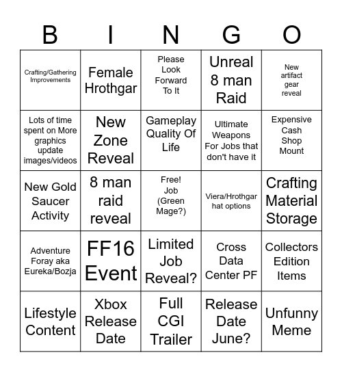 Tokyo Fanfest Bingo Card