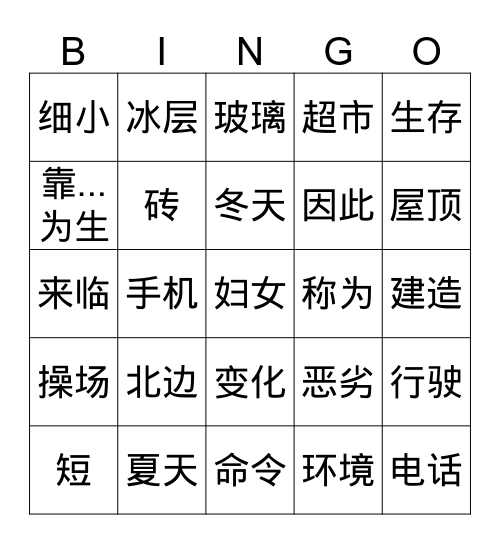 爱斯基摩人 Bingo Card