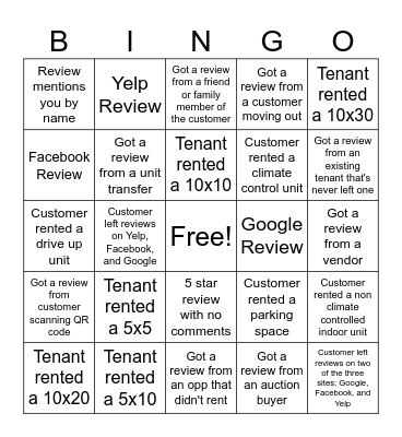 Reviews Bingo Card