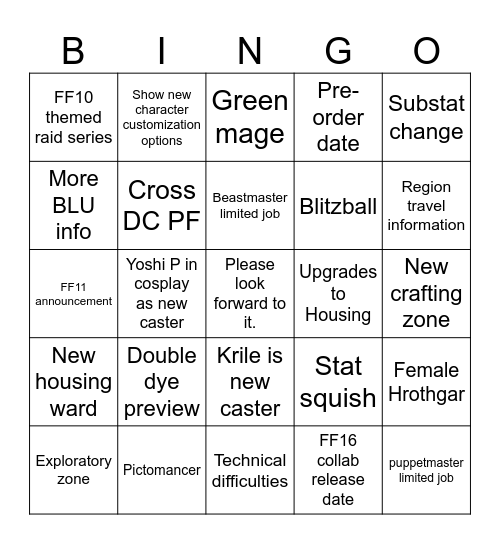 Dawntrail JP Bingo Card