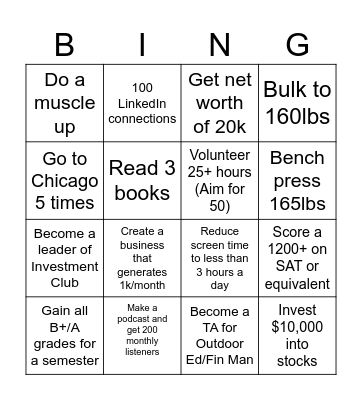 Goals 2024 Bingo Card