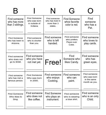 Get to know your Neighbor! Bingo Card