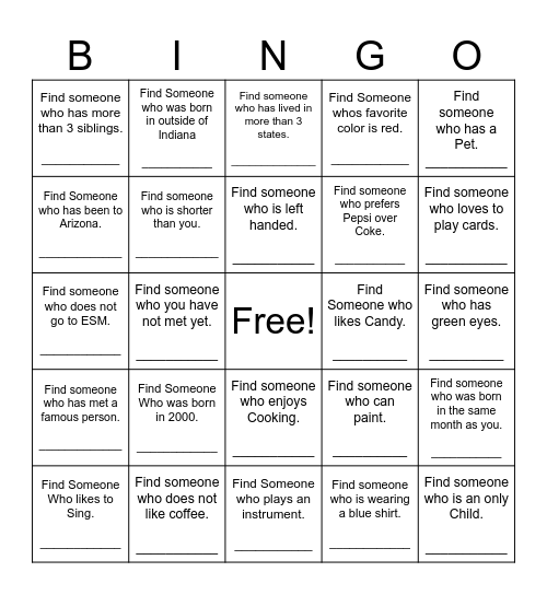 Get to know your Neighbor! Bingo Card