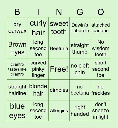 Genetics Bingo! Bingo Card