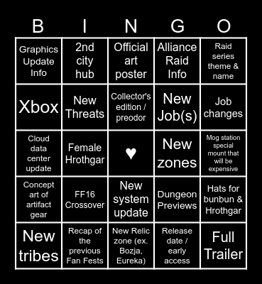 Japan Fan Fest 2024 Bingo Card