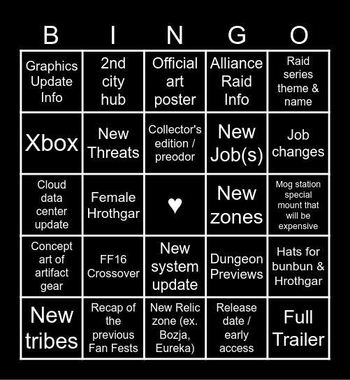 Japan Fan Fest 2024 Bingo Card