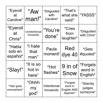 Paula Bingo Card